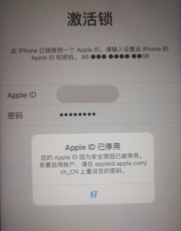 将乐苹果手机维修分享iPhone 12 出现提示“Apple ID 已停用”怎么办 